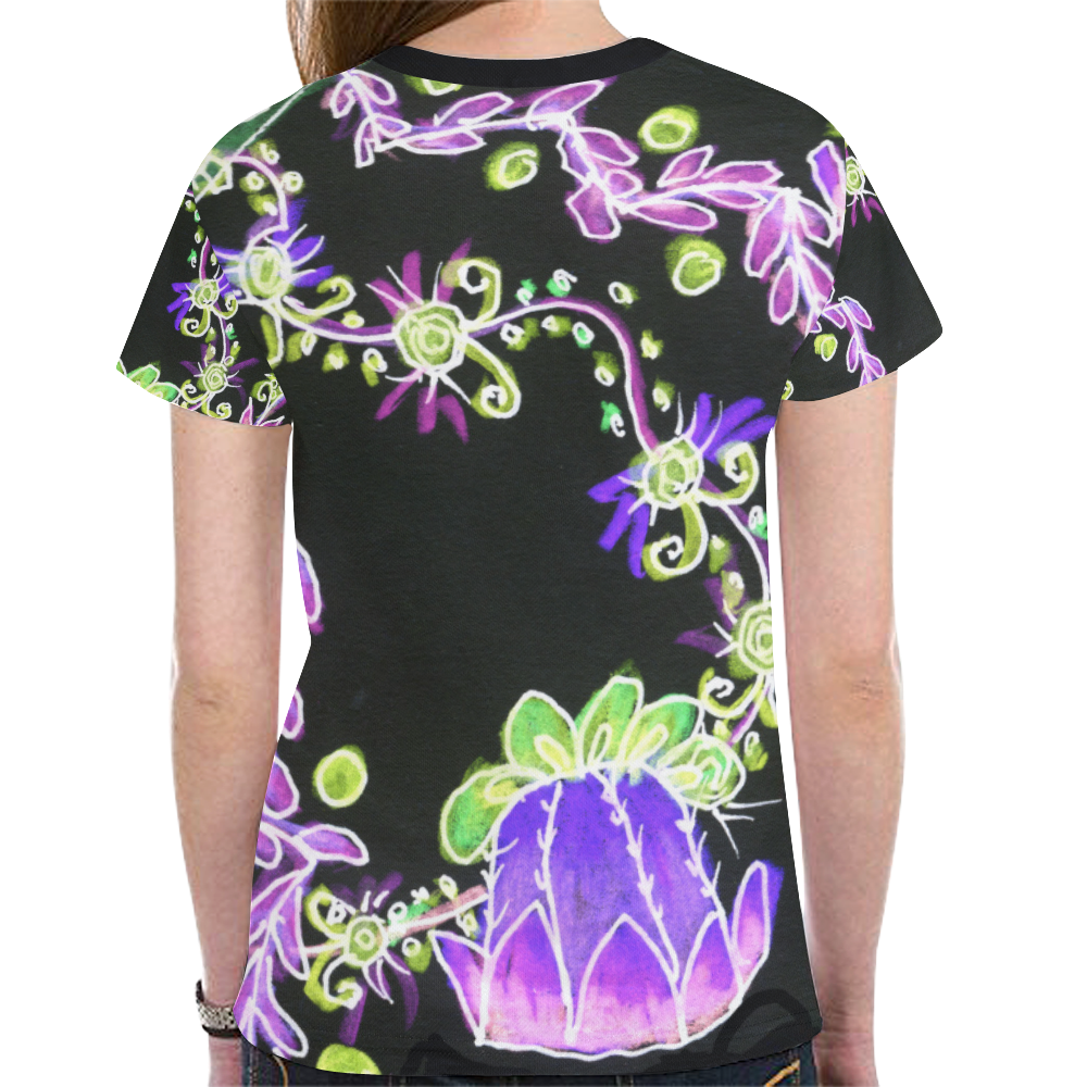 Psychedelic Irish Garden Queen's Crown Night New All Over Print T-shirt for Women (Model T45)