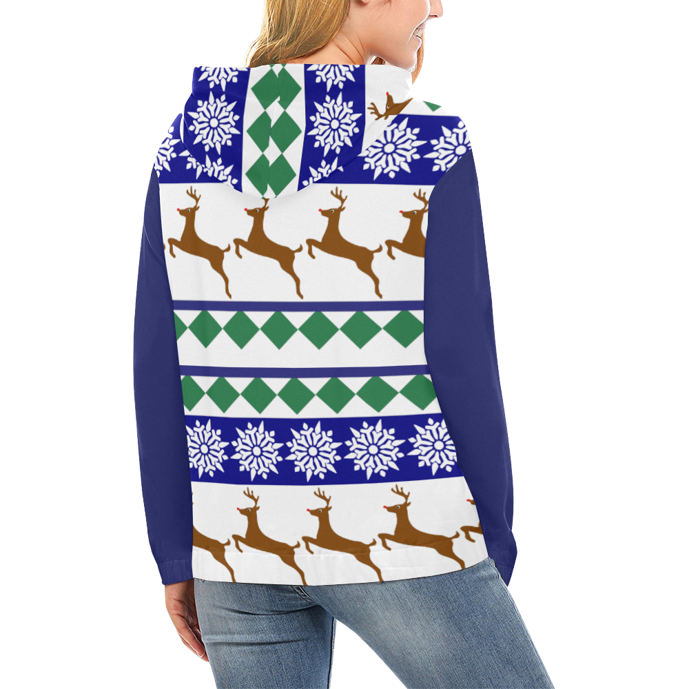Christmas Reindeer All Over Print Hoodie for Women (USA Size) (Model H13)