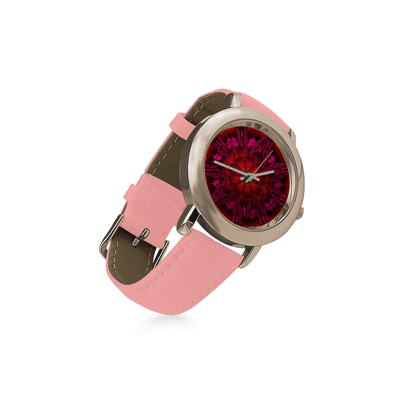 Sunset Solar Flares Fractal Abstract Women's Rose Gold Leather Strap Watch(Model 201)