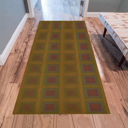 Golden brown multicolored multiple squares Area Rug 7'x3'3''
