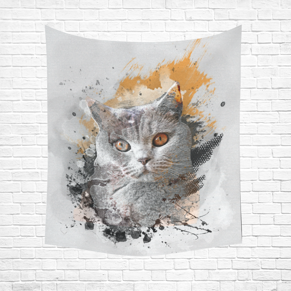 cat kitty art #cat #kitty Cotton Linen Wall Tapestry 51"x 60"