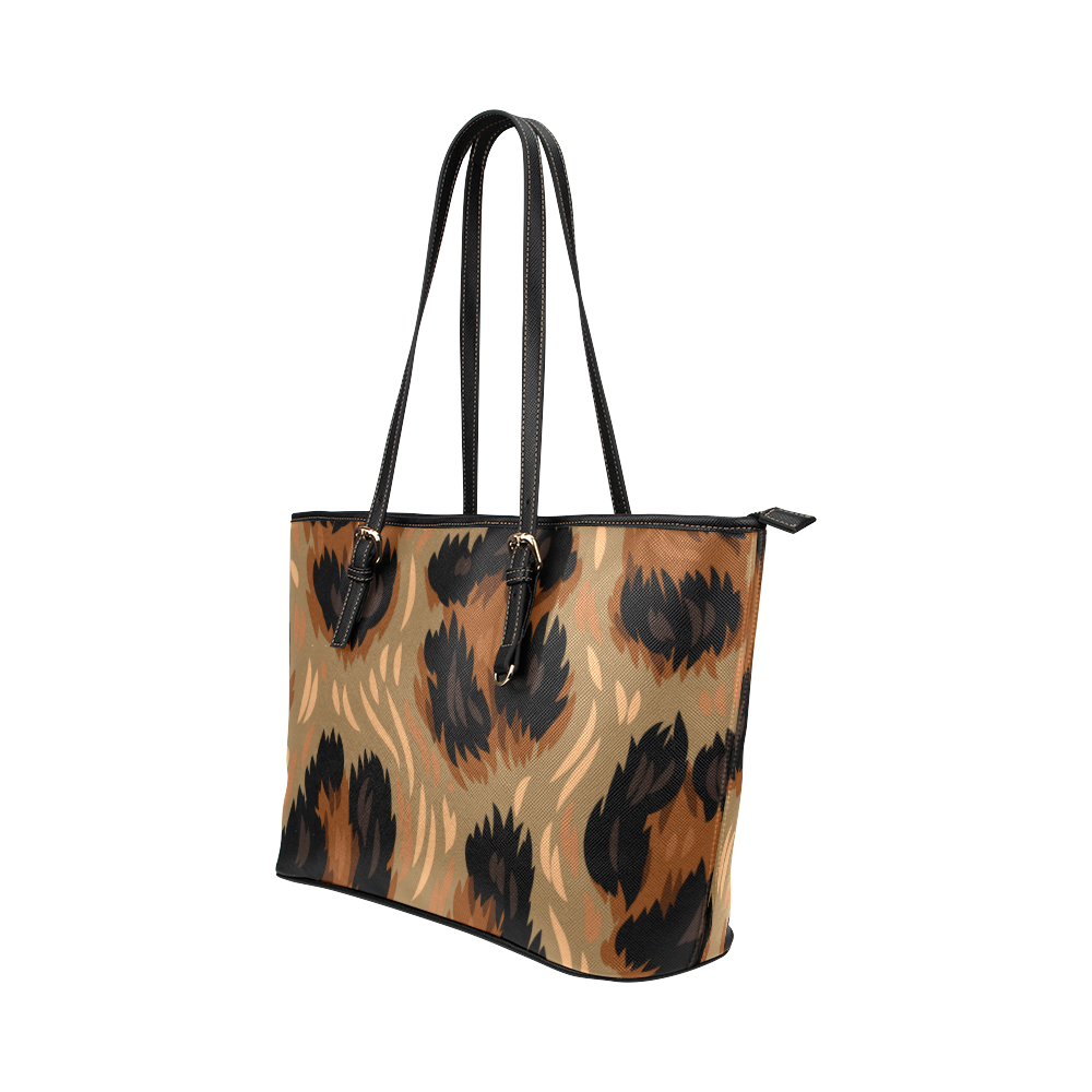 bolso diseño leopardo marron Leather Tote Bag/Small (Model 1651)