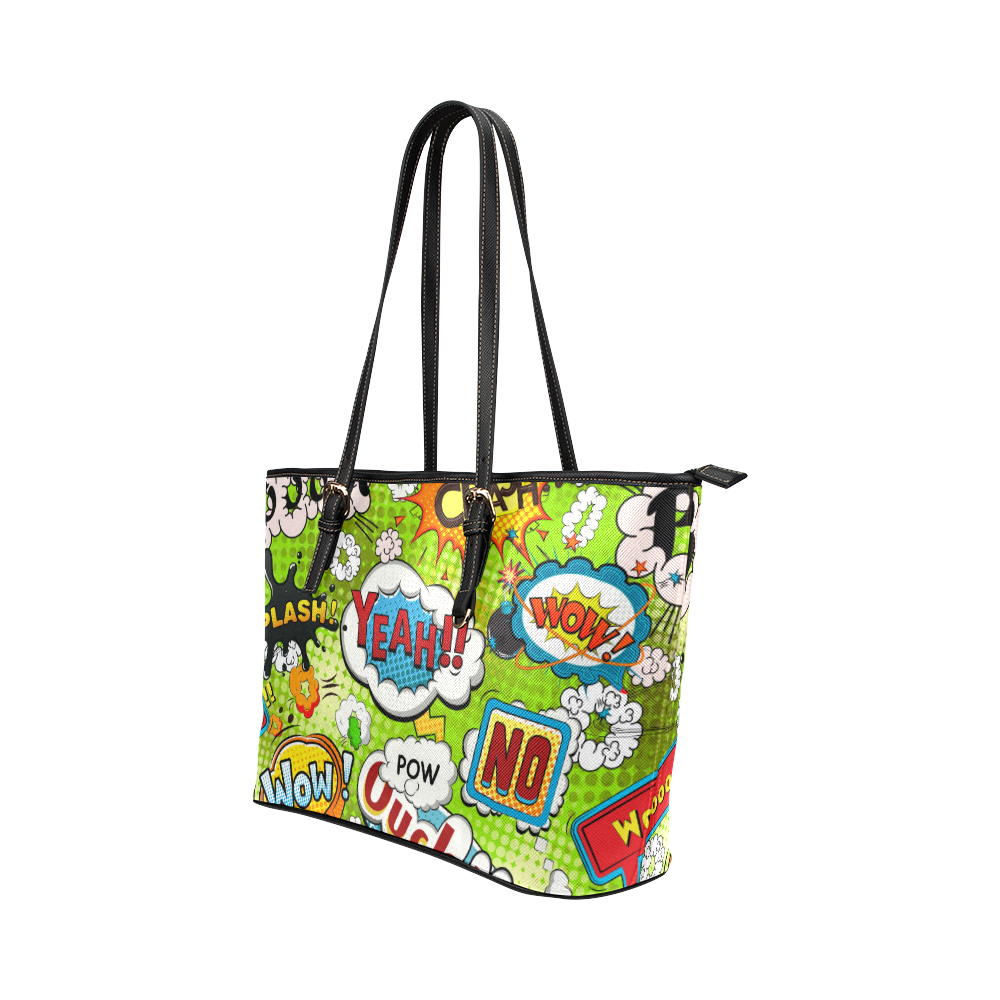Fairlings Delight's Pop Art Collection- Comic Bubbles 53086Yeah2b Leather Tote Bag/Small Leather Tote Bag/Small (Model 1651)