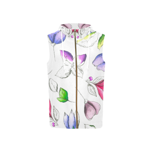 floral vi All Over Print Sleeveless Zip Up Hoodie for Women (Model H16)