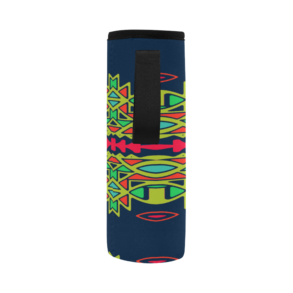 Distorted shapes on a blue background Neoprene Water Bottle Pouch/Large