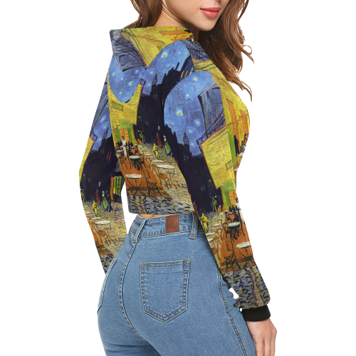 Vincent Willem van Gogh - Cafe Terrace at Night All Over Print Crop Hoodie for Women (Model H22)