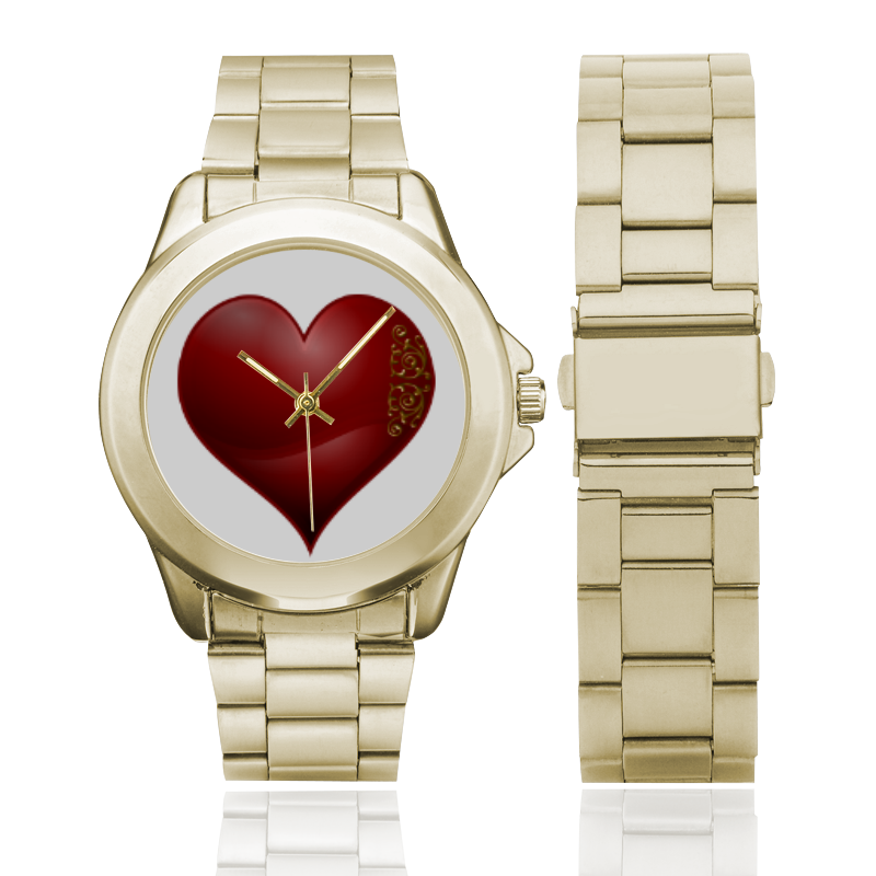 Heart  Las Vegas Symbol Playing Card Shape (White) Custom Gilt Watch(Model 101)