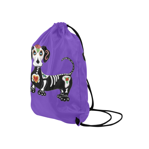 Dachshund Sugar Skull Purple Medium Drawstring Bag Model 1604 (Twin Sides) 13.8"(W) * 18.1"(H)
