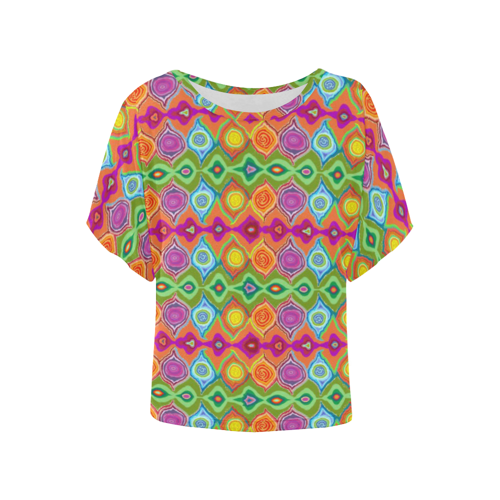 Mexican Colour Painted Design Blouse Women's Batwing-Sleeved Blouse T shirt (Model T44)