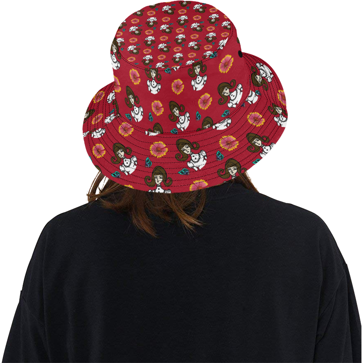 girl with dress red All Over Print Bucket Hat
