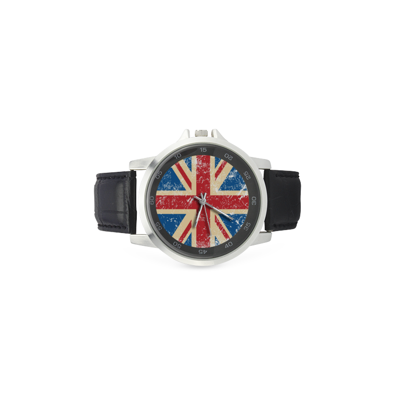 UK Flag Unisex Stainless Steel Leather Strap Watch(Model 202)