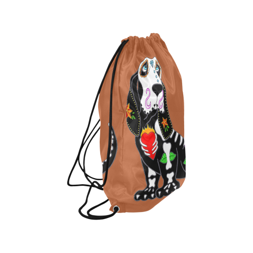 Basset Hound Sugar Skull Rust Brown Medium Drawstring Bag Model 1604 (Twin Sides) 13.8"(W) * 18.1"(H)