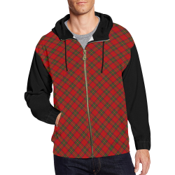 Red Tartan Plaid Pattern Vest Style Black All Over Print Full Zip Hoodie for Men/Large Size (Model H14)