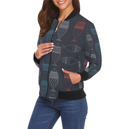 abstract fish All Over Print Bomber Jacket for Women (Model H19)