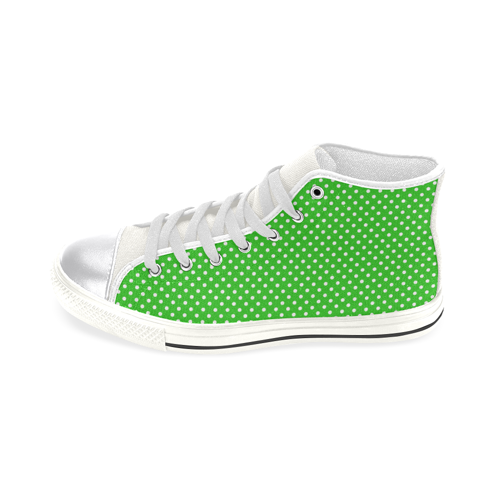 Green polka dots Women's Classic High Top Canvas Shoes (Model 017)