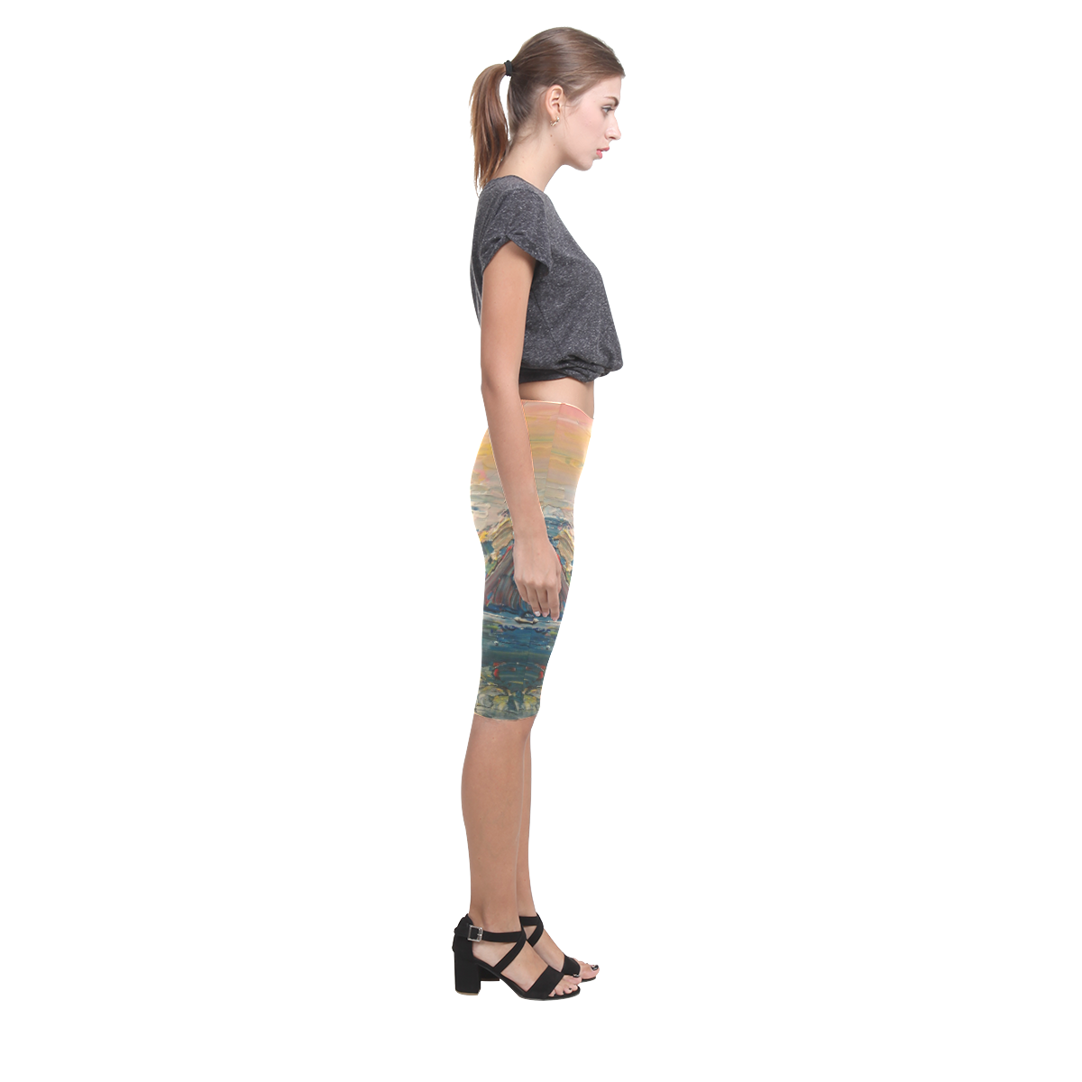 Mountains painting Hestia Cropped Leggings (Model L03)