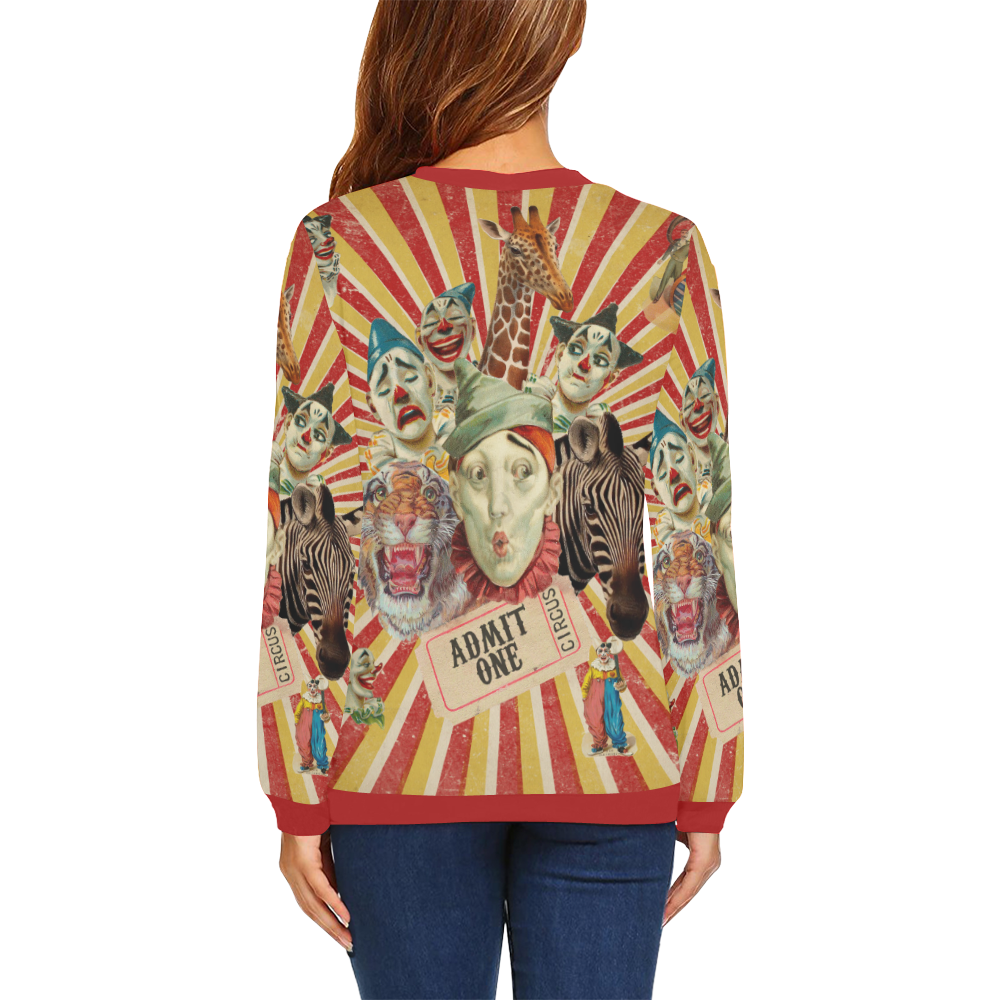 Funny Vintage Circus Clowns All Over Print Crewneck Sweatshirt for Women (Model H18)