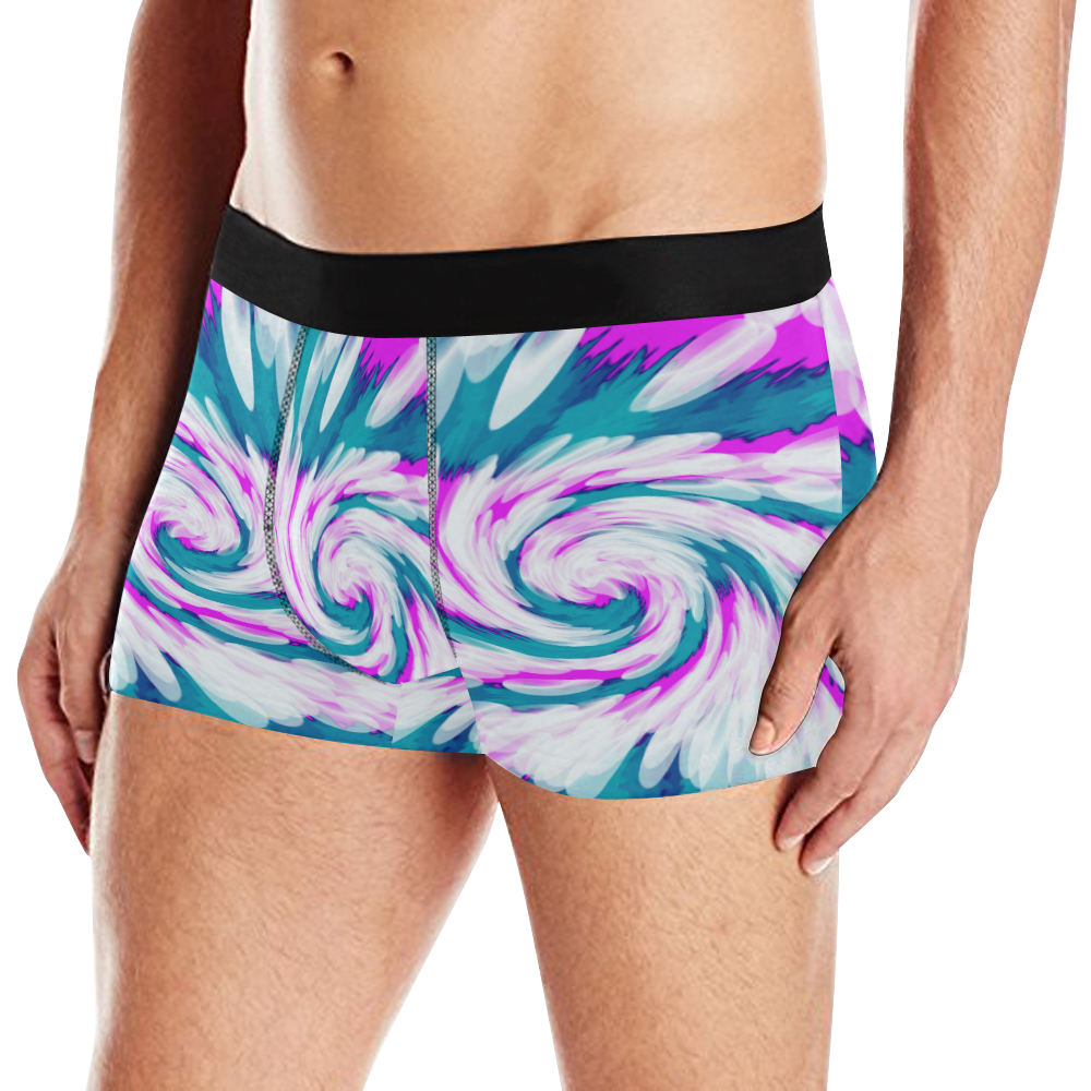 Turquoise Pink Tie Dye Swirl Abstract Men's All Over Print Boxer Briefs (Model L10)