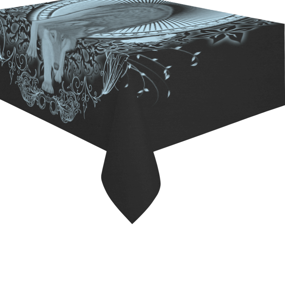 Wolf in black and blue Cotton Linen Tablecloth 60" x 90"