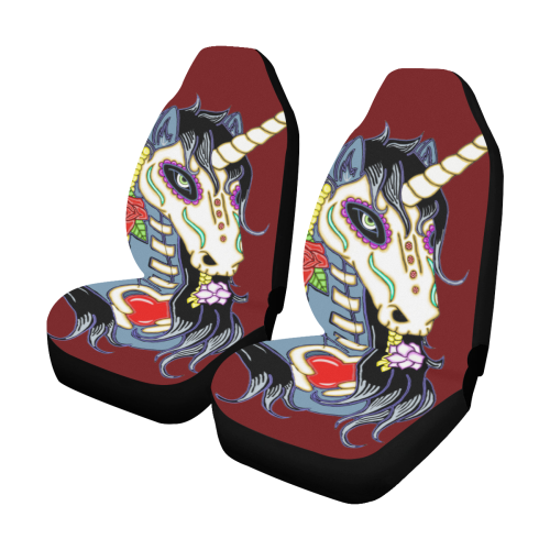 Spring Flower Unicorn Skull Burgundy Car Seat Covers (Set of 2)