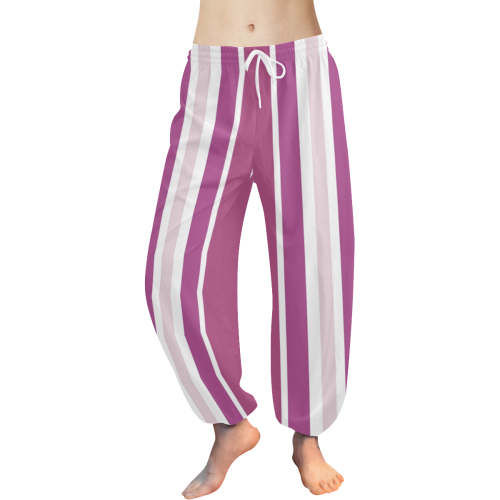 Plum Burgundy Stripes Women's All Over Print Harem Pants (Model L18)