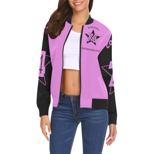 Courtney J Pink 745 Star II All Over Print Bomber Jacket for Women (Model H19)