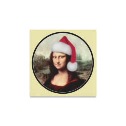Christmas Mona Lisa with Santa Hat Yellow Canvas Print 12"x12"