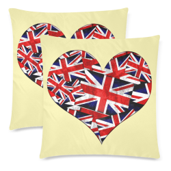 Union Jack British UK Flag Heart Yellow Custom Zippered Pillow Cases 18"x 18" (Twin Sides) (Set of 2)