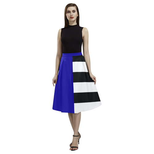 Blue and Stripes Mixed Print Aoede Crepe Skirt (Model D16)