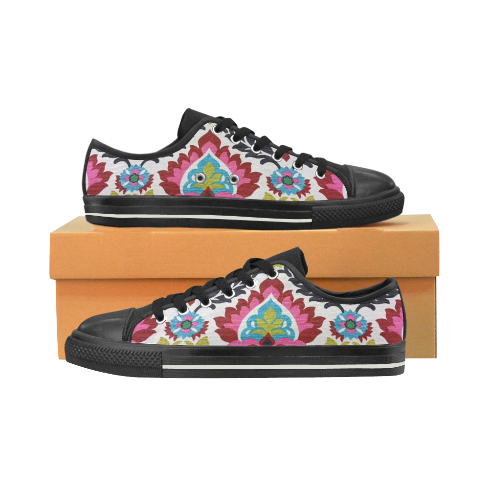 Abstract Flowers Black Women's Classic Canvas Shoes (Model 018)