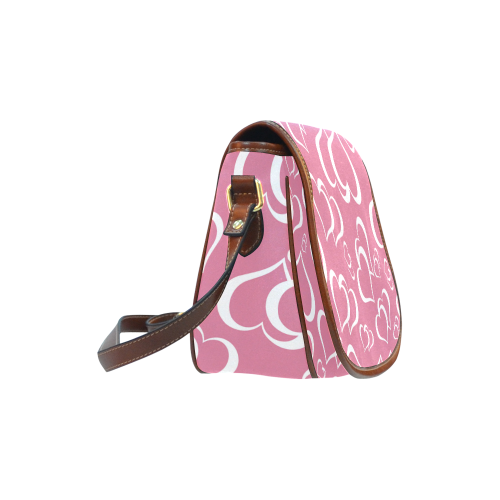 White and Rose Pink Hearts Pattern Saddle Bag/Large (Model 1649)