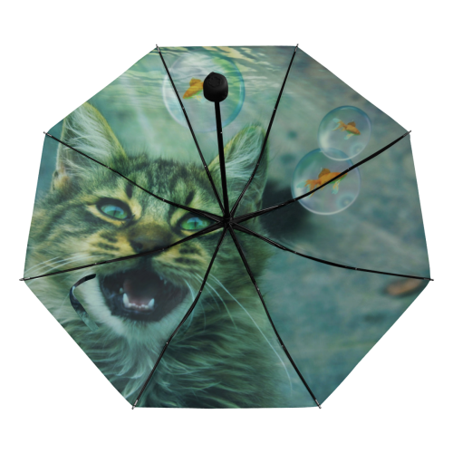 Surreal - Crazy Cat Looking For Fish In Bubbles Anti-UV Foldable Umbrella (Underside Printing) (U07)