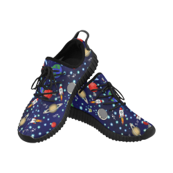 Galaxy Universe - Planets,Stars,Comets,Rockets (Black Laces) Grus Men's Breathable Woven Running Shoes (Model 022)