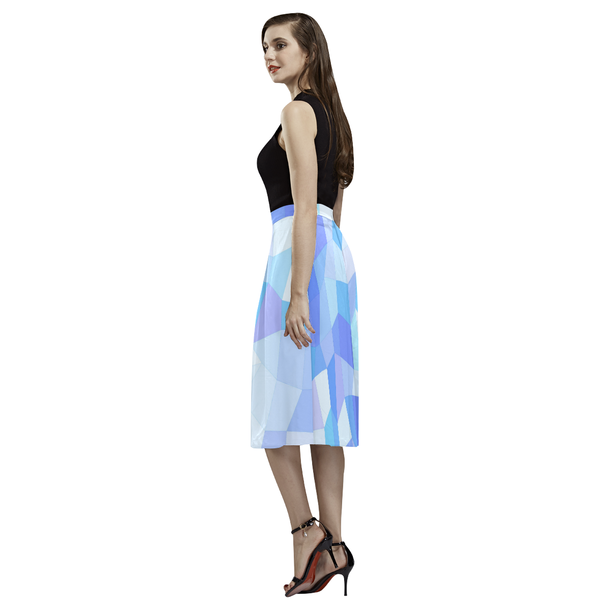Bright Blues Mosaic Aoede Crepe Skirt (Model D16)