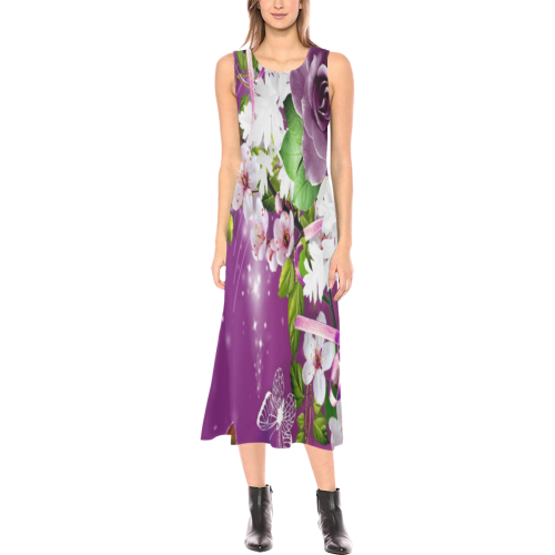 purple butterfly Phaedra Sleeveless Open Fork Long Dress (Model D08)