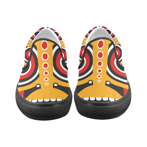 Red Yellow Tiki Tribal Men's Unusual Slip-on Canvas Shoes (Model 019)
