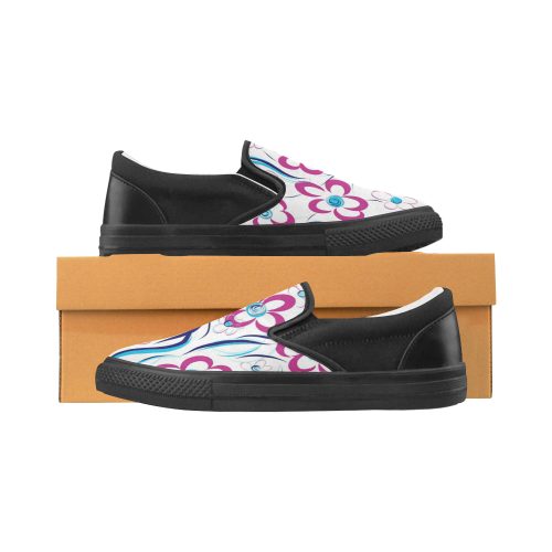 CRIMSON FLOWERS Women's Unusual Slip-on Canvas Shoes (Model 019)