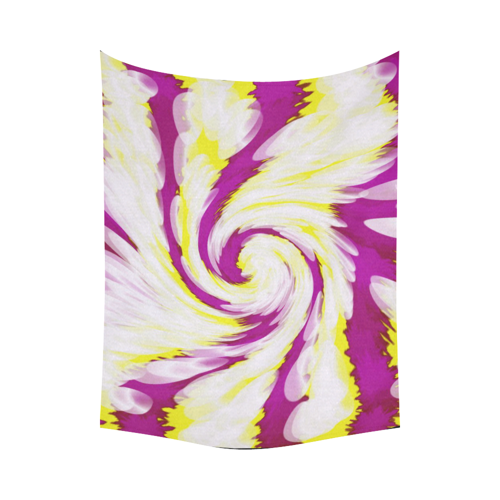 Pink Yellow Tie Dye Swirl Abstract Cotton Linen Wall Tapestry 80"x 60"