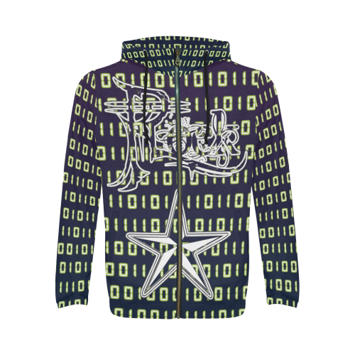 Binary Code Rock Star Hoodie All Over Print Full Zip Hoodie for Men (Model H14)