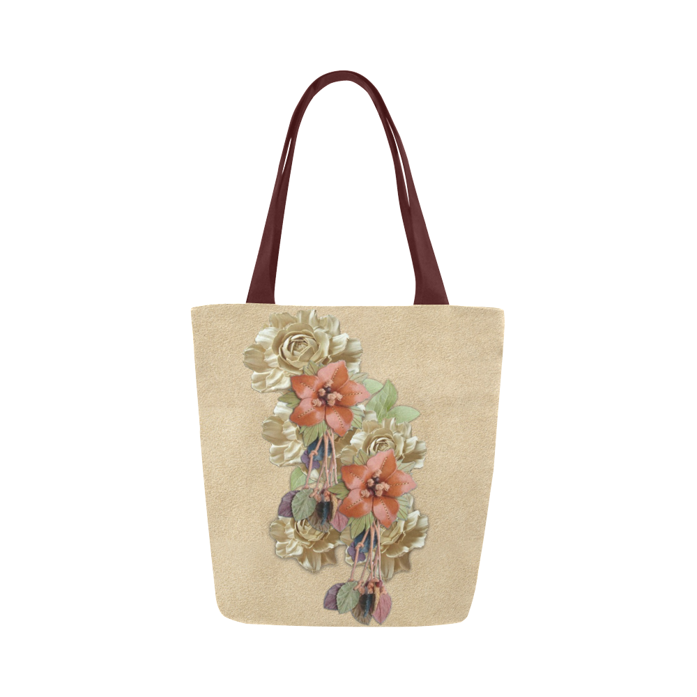 leather flowers on suede Canvas Tote Bag (Model 1657)