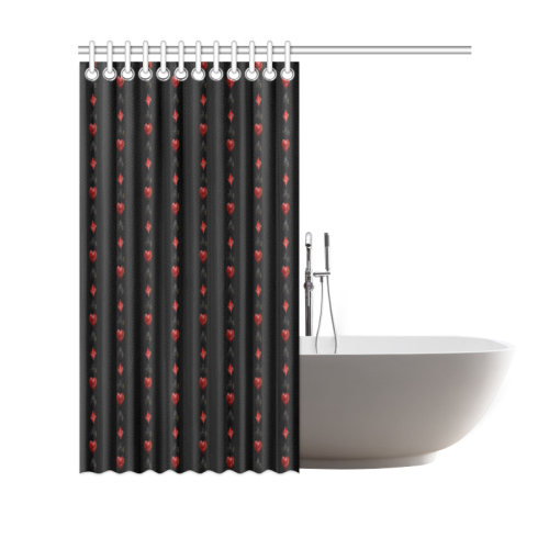 Las Vegas  Black and Red Casino Poker Card Shapes on Black Shower Curtain 69"x70"