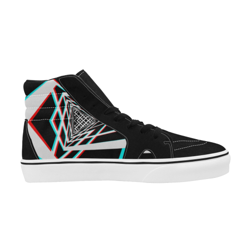 Stereoscopic 3D Tri-Tunnel (Black/White/Red/Cyan) Men's High Top Skateboarding Shoes (Model E001-1)