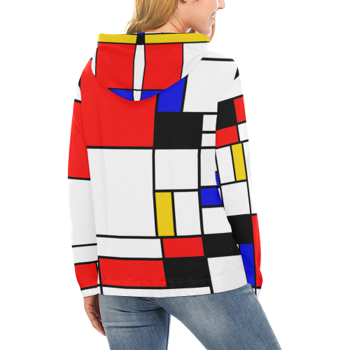 Bauhouse Composition Mondrian Style All Over Print Hoodie for Women (USA Size) (Model H13)