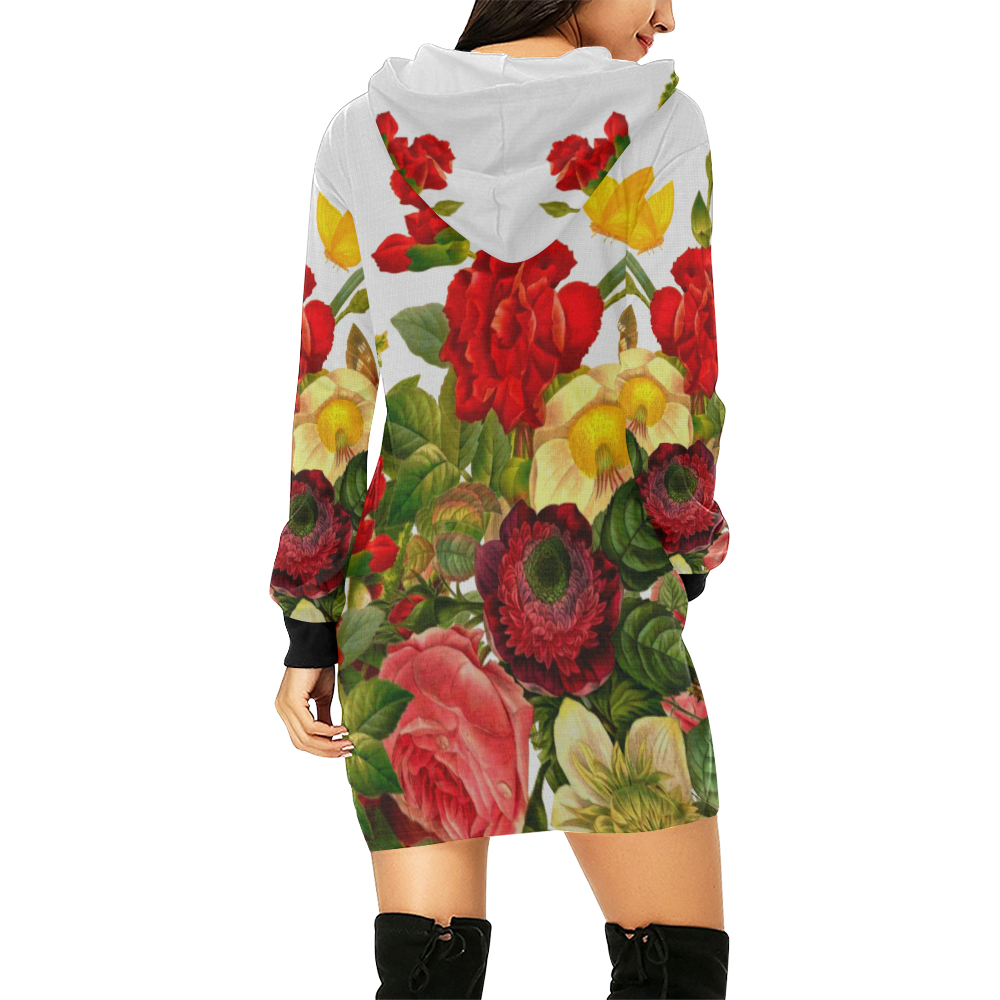 FLORAL DESIGN 24 All Over Print Hoodie Mini Dress (Model H27)