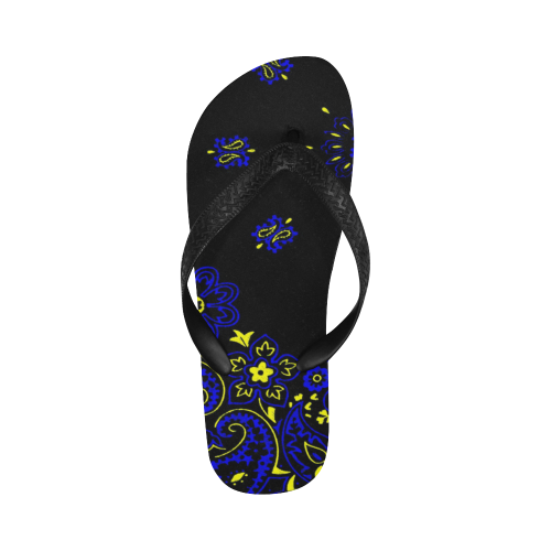 blue and yellow paisley bandana Flip Flops for Men/Women (Model 040)
