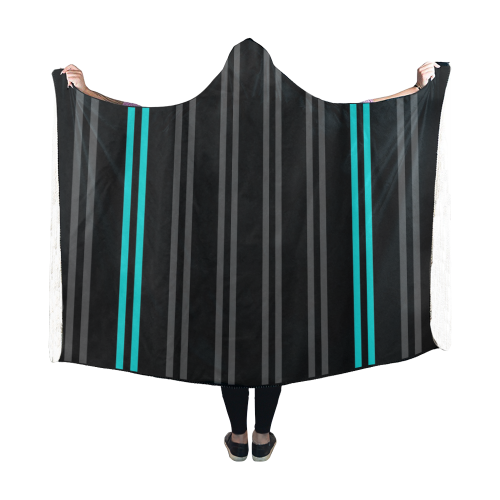 Gray/Aqua Stripes on Black Background Hooded Blanket 60''x50''