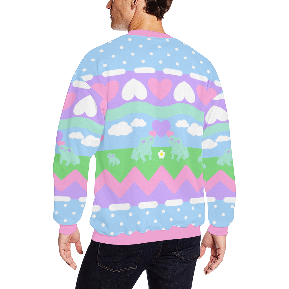 Froggy Fancy Sweater Plus Men's Oversized Fleece Crew Sweatshirt/Large Size(Model H18)