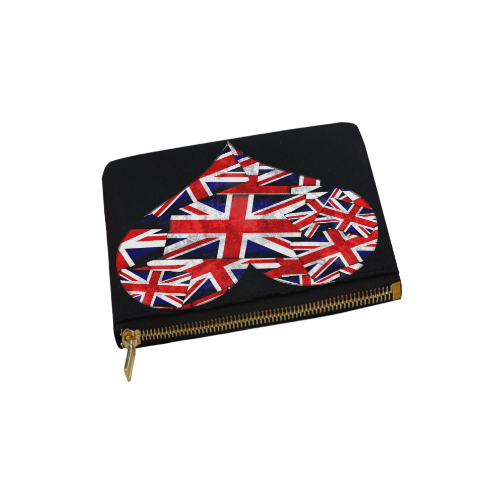 Union Jack British UK Flag Heart Black Carry-All Pouch 6''x5''