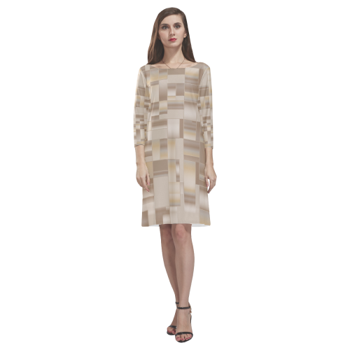 Camel Block Print Rhea Loose Round Neck Dress(Model D22)