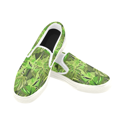Tropical Jungle Leaves Camouflage Women's Slip-on Canvas Shoes (Model 019)
